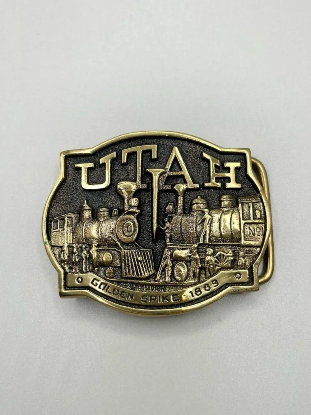 VTG 1978 Utah Golden Spike Commemorative Belt Buckle Western Railroad Old West